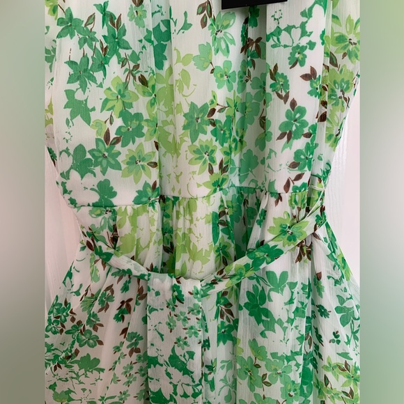 NWT DKNY White/Green Floral Maxi Dress Racerback Front Peephole Tie Belt Zip 14 - Picture 3 of 14